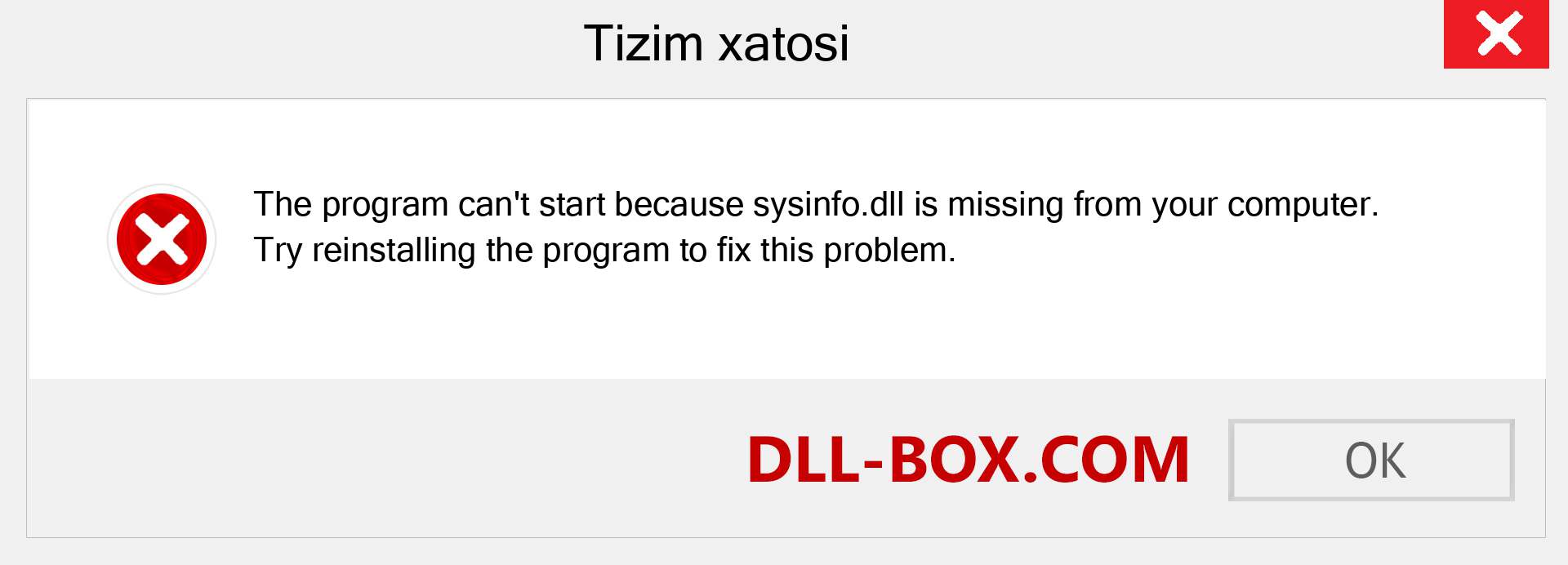 sysinfo.dll fayli yo'qolganmi?. Windows 7, 8, 10 uchun yuklab olish - Windowsda sysinfo dll etishmayotgan xatoni tuzating, rasmlar, rasmlar